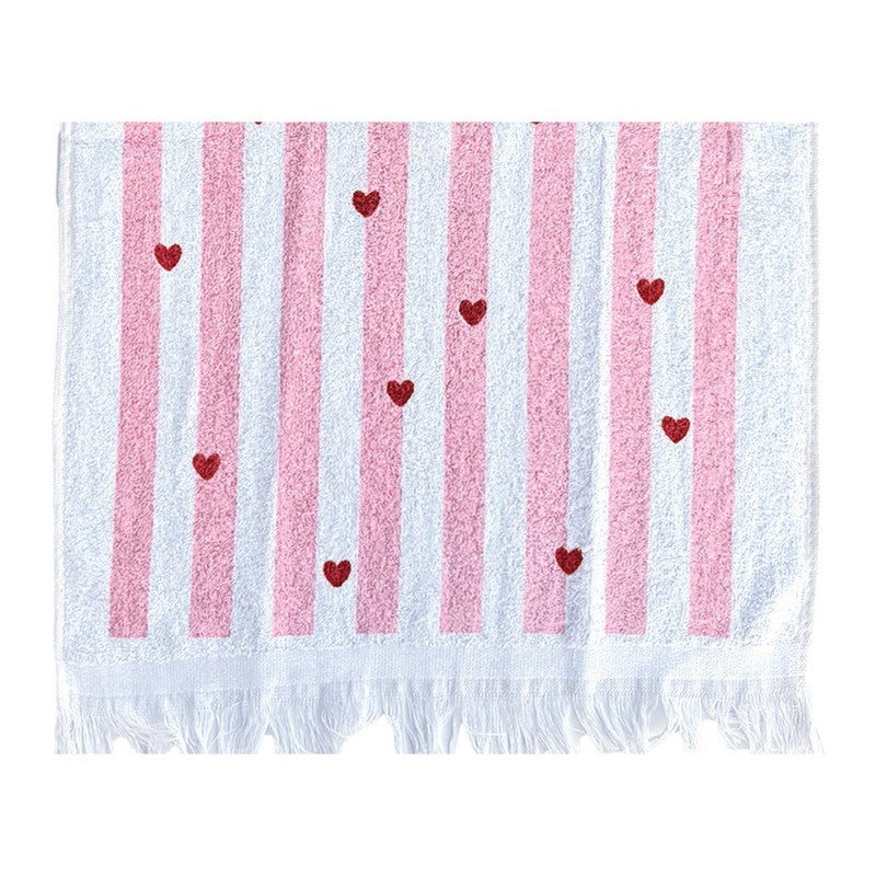 Landhaus-Gästehandtuch Rosa Streifen mit roten Herzen 100 % Baumwolle mit Fransen 40x66 cm von Clayre & Eef (CT044)