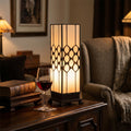 LumiLamp Tiffany Tischleuchte Lichtsäule 15x15x43 cm – Handgefertigte Art Déco Säulenlampe Creme-Weiß | E27
