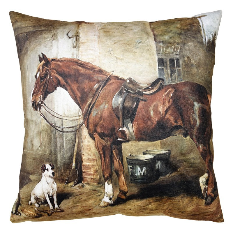 Clayre & Eef Dekokissen Pferd & Hund am Stall Motivkissen 45 × 45 × 4 cm (KG023.124)