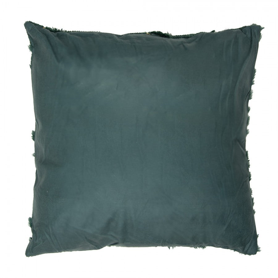 Strukturkissen gefüllt Tannenbäume Fransen Grün-Gold 45x45x4 cm von Clayre & Eef (KG023.133)