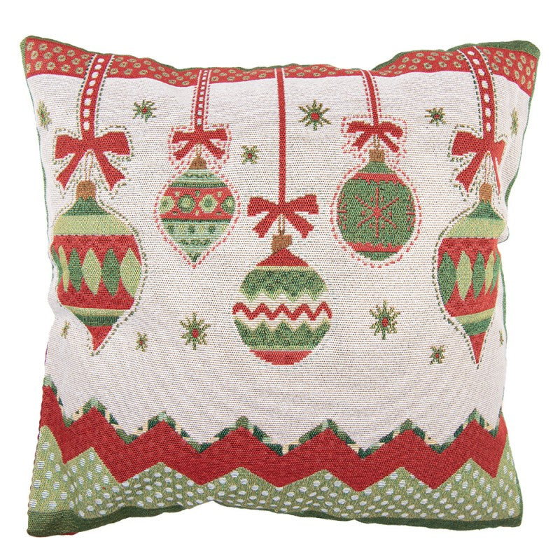 Jacquard Kissen gefüllt Christbaumkugeln Rot-Grün-Beige 44x44x4 cm von Clayre & Eef (KG023.145)