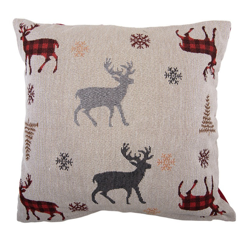 Jacquard Kissen gefüllt Hirsche Rentiere Eissterne Beige-Braun 44x44x4 cm von Clayre & Eef (KG023.147)