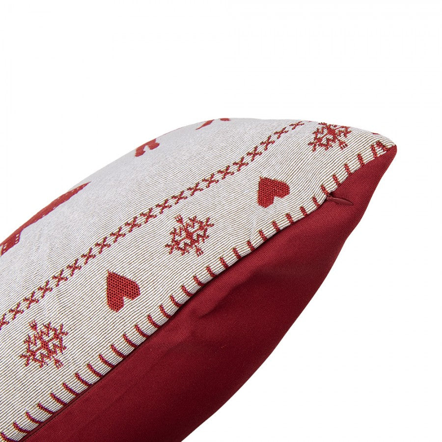Jacquard Kissen gefüllt Tannenbaum Hirsche Rentiere Rot-Beige 44x44x4 cm von Clayre & Eef (KG023.148)