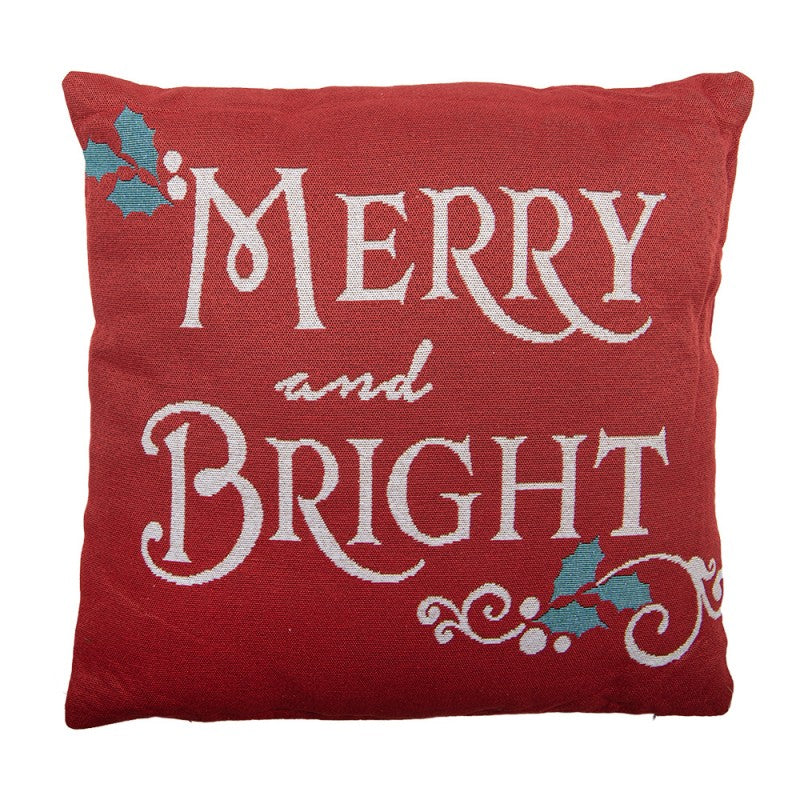 Jacquard Kissen gefüllt Merry & Bright Schriftzug Rot 44x44x4 cm von Clayre & Eef (KG023.149)