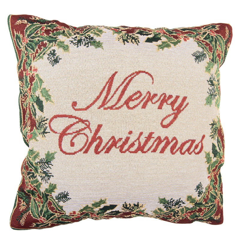 Jacquard Kissen gefüllt Schriftzug Merry Christmas Beige 44x44x4 cm von Clayre & Eef (KG023.151)