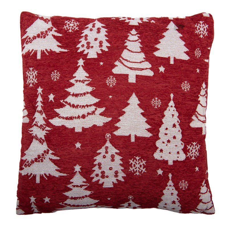 Jacquard Kissen gefüllt Tannenbaumwald Festrot Rot 44x44x4 cm von Clayre & Eef (KG023.153)
