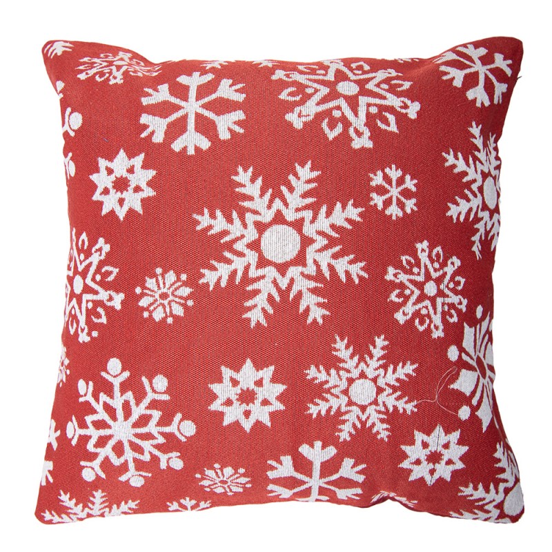 Jacquard Kissen gefüllt Eisblumen Sterne Rot 44x44x4 cm von Clayre & Eef (KG023.154)