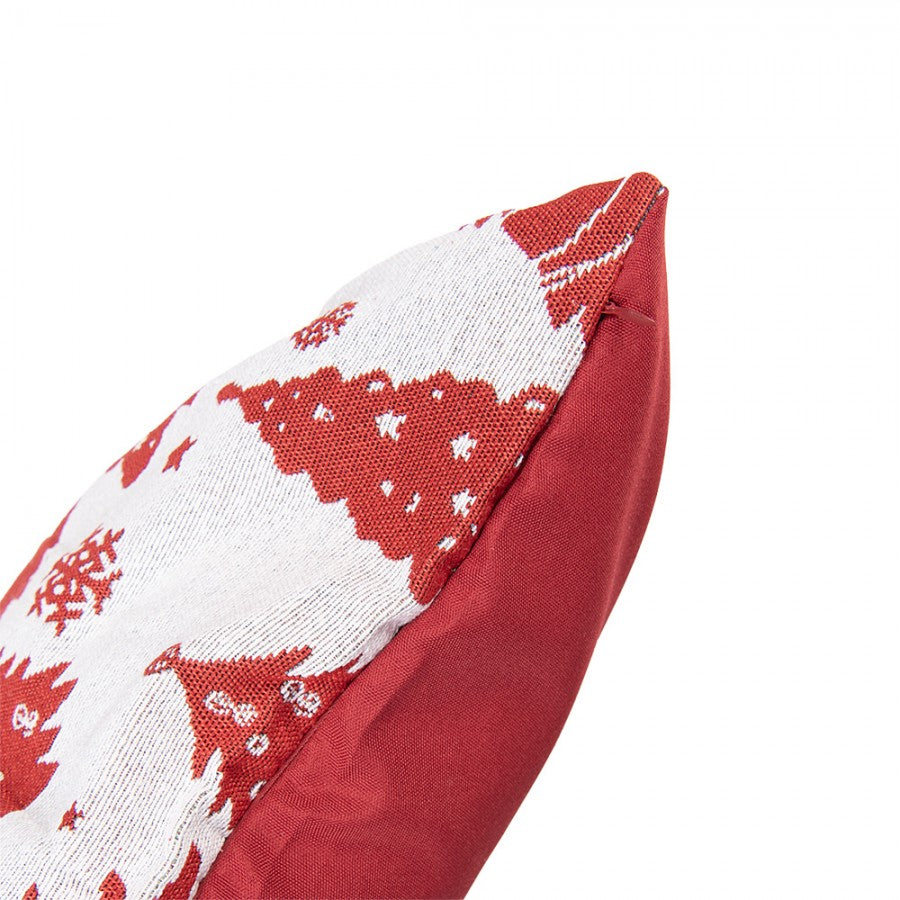 Jacquard Kissen gefüllt Tannenbäume Beige-Rot 44x44x4 cm von Clayre & Eef (KG023.155)