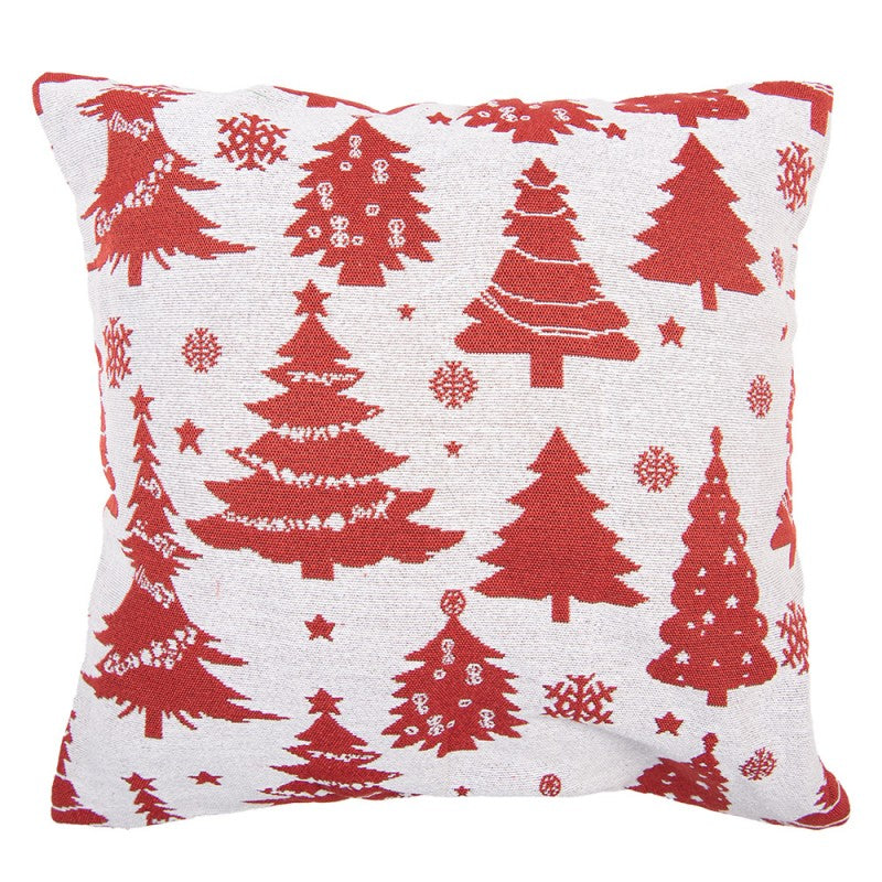 Jacquard Kissen gefüllt Tannenbäume Beige-Rot 44x44x4 cm von Clayre & Eef (KG023.155)