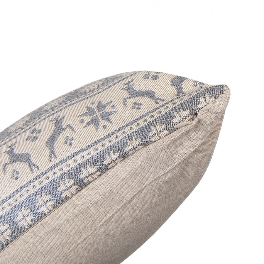 Jacquard Kissen gefüllt Nordisch Rentiere Sterne Tannenbäume Beige-Blau 44x44x4 cm von Clayre & Eef (KG023.156)