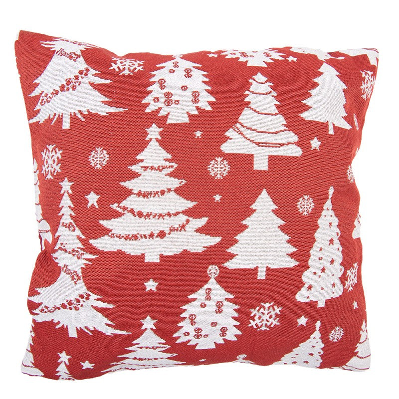 Jacquard Kissen gefüllt Tannenbäume Rot 44x44x4 cm von Clayre & Eef (KG023.157)