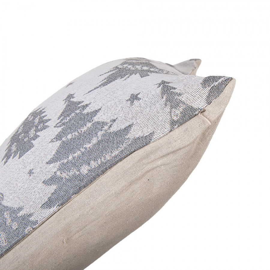 Jacquard Kissen gefüllt Tannenbäume Beige-Grau-Silber 44x44x4 cm von Clayre & Eef (KG023.158)