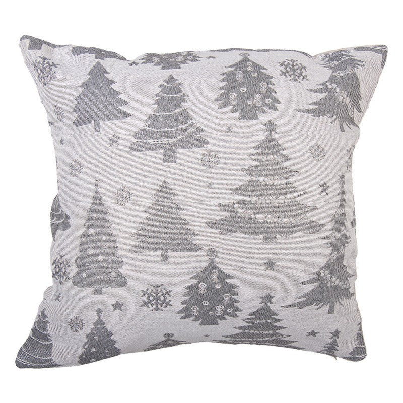 Jacquard Kissen gefüllt Tannenbäume Beige-Grau-Silber 44x44x4 cm von Clayre & Eef (KG023.158)