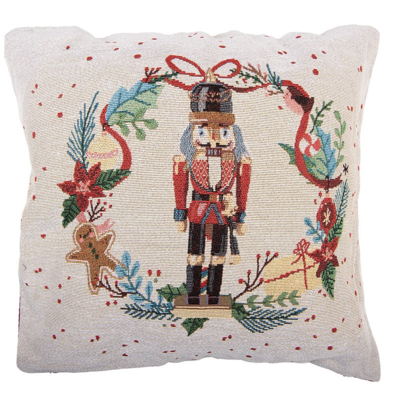 Jacquard Kissen gefüllt Nussknacker Nostalgie Beige 45x45x4 cm von Clayre & Eef (KG023.160)