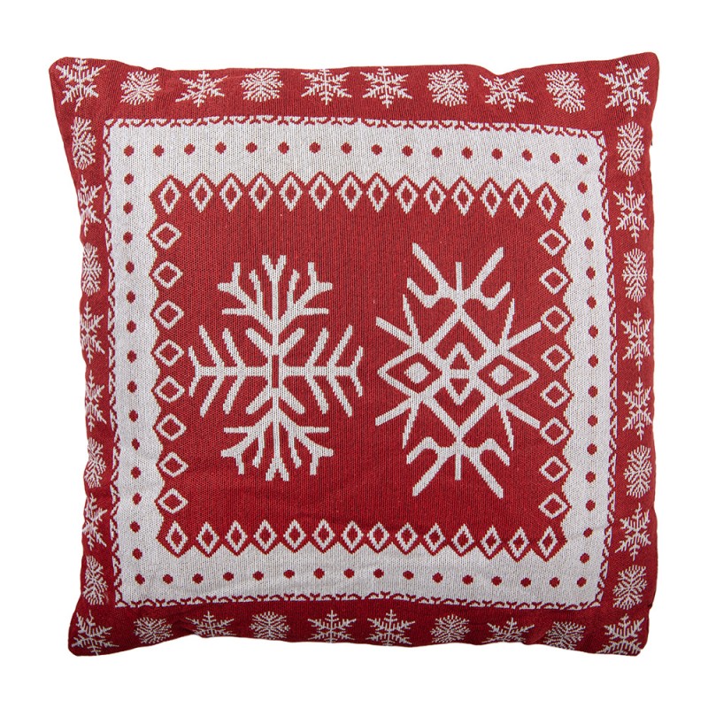 Jacquard Kissen gefüllt Eisblumen Sterne Rot-Weiß 45x45x4 cm von Clayre & Eef (KG023.161)