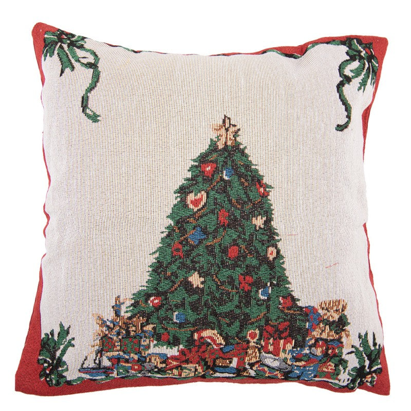 Jacquard Kissen gefüllt Tannenbaum mit Geschenken Beige-Multi 45x45x4 cm von Clayre & Eef (KG023.164)