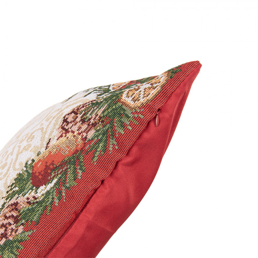 Jacquard Kissen gefüllt Dekorrand Orangen & Tannenzweige Beige 45x45x4 cm von Clayre & Eef (KG023.165)