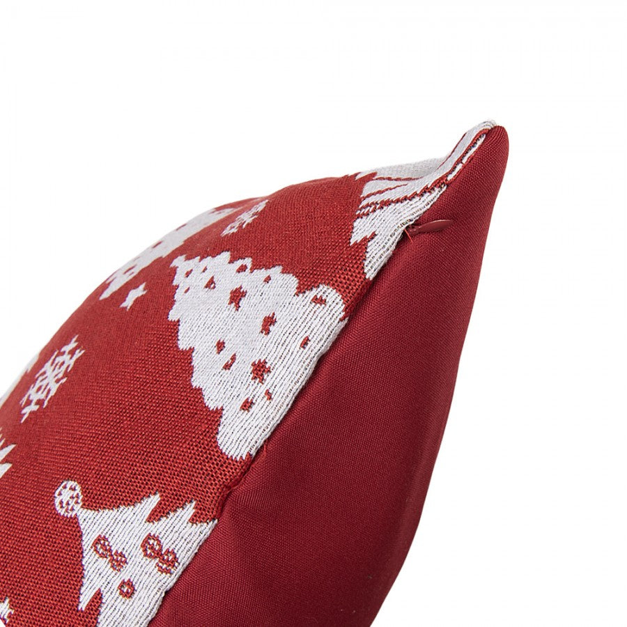 Jacquard Kissen gefüllt Winterwald Tannenbäume Rot-Weiß 45x45x4 cm von Clayre & Eef (KG023.166)