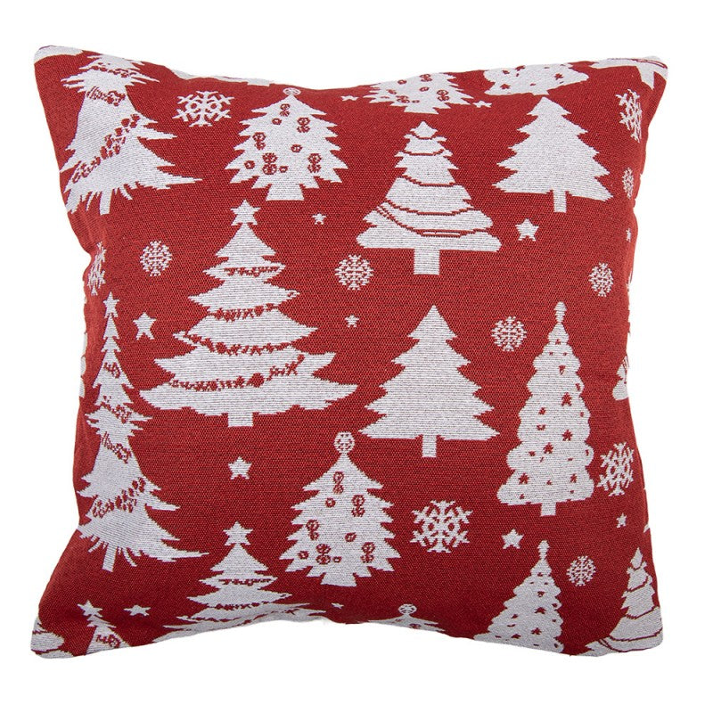 Jacquard Kissen gefüllt Winterwald Tannenbäume Rot-Weiß 45x45x4 cm von Clayre & Eef (KG023.166)