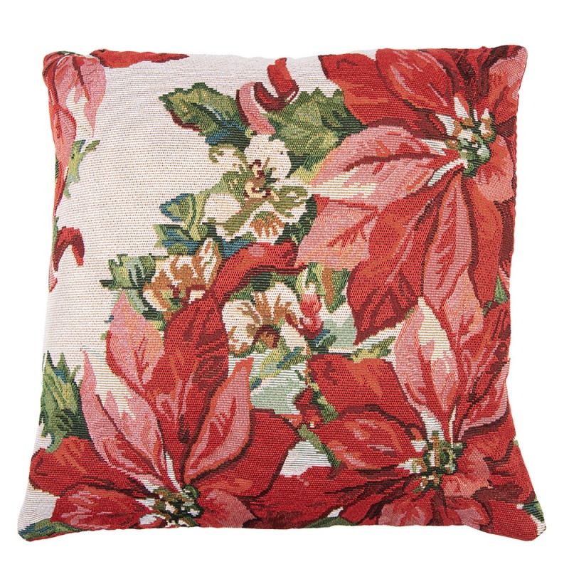 Jacquard Kissen gefüllt Christstern Beige-Rot 45x45x4 cm von Clayre & Eef (KG023.167)