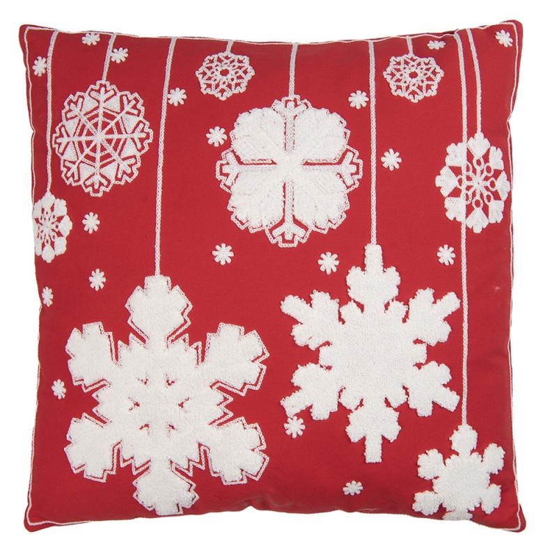 Clayre & Eef Dekokissen Eissterne & Schneeflocken 3D-Tufting auf rotem Canvas 45 × 5 × 45 cm (KG023.169)