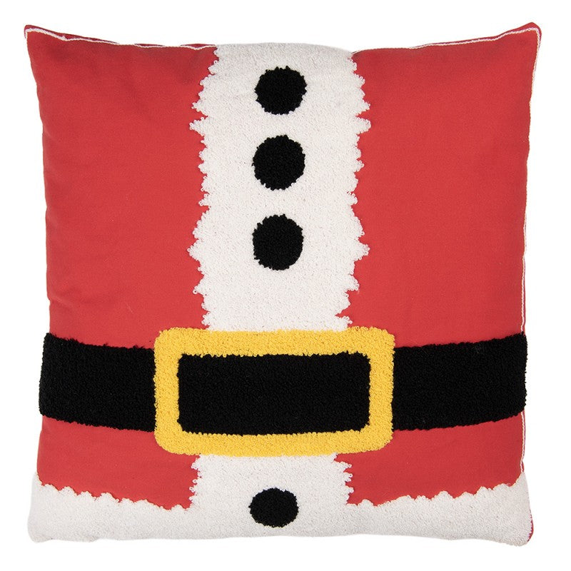 Clayre & Eef Dekokissen Weihnachtsmann-Mantel Santa Suit 3D-Tufting Gürtel & Pelzbesatz 45 × 5 × 45 cm (KG023.171)
