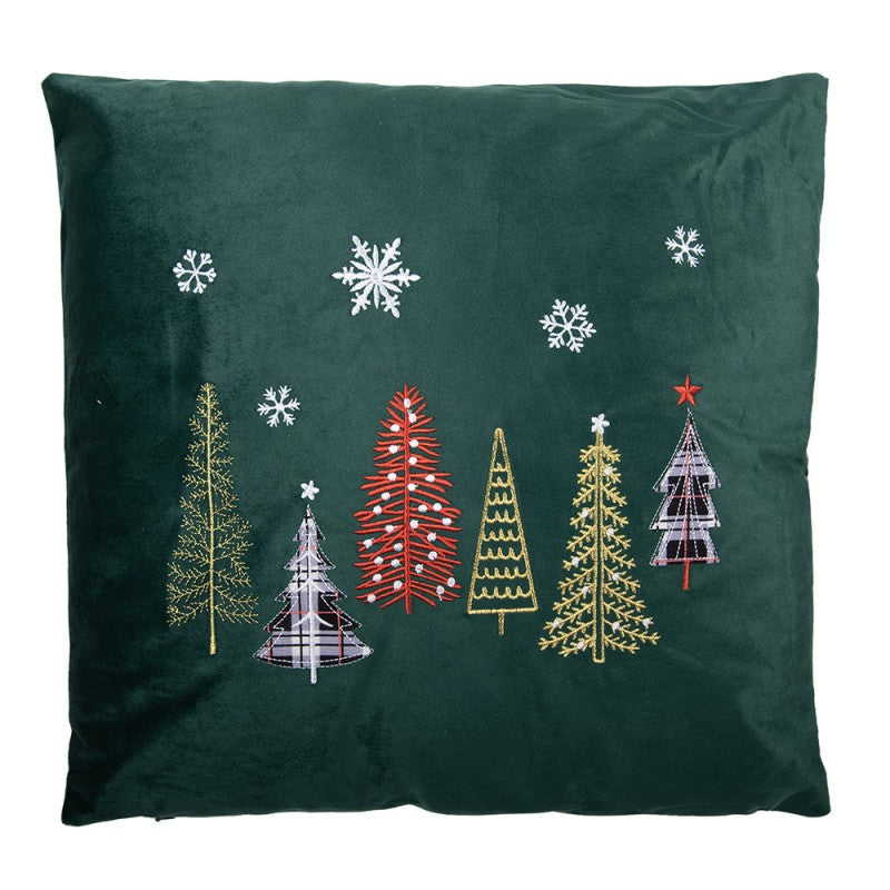 Clayre & Eef Dekokissen Tannenwald Edler Samt mit Stickerei & Schottenkaro 45 × 5 × 45 cm (KG023.172)