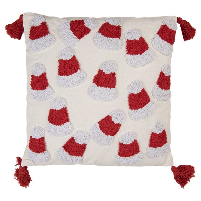 Clayre & Eef Dekokissen All-Over Weihnachtsmützen 3D-Tufting mit 4 Eckquasten 45 × 5 × 45 cm (KG023.173)