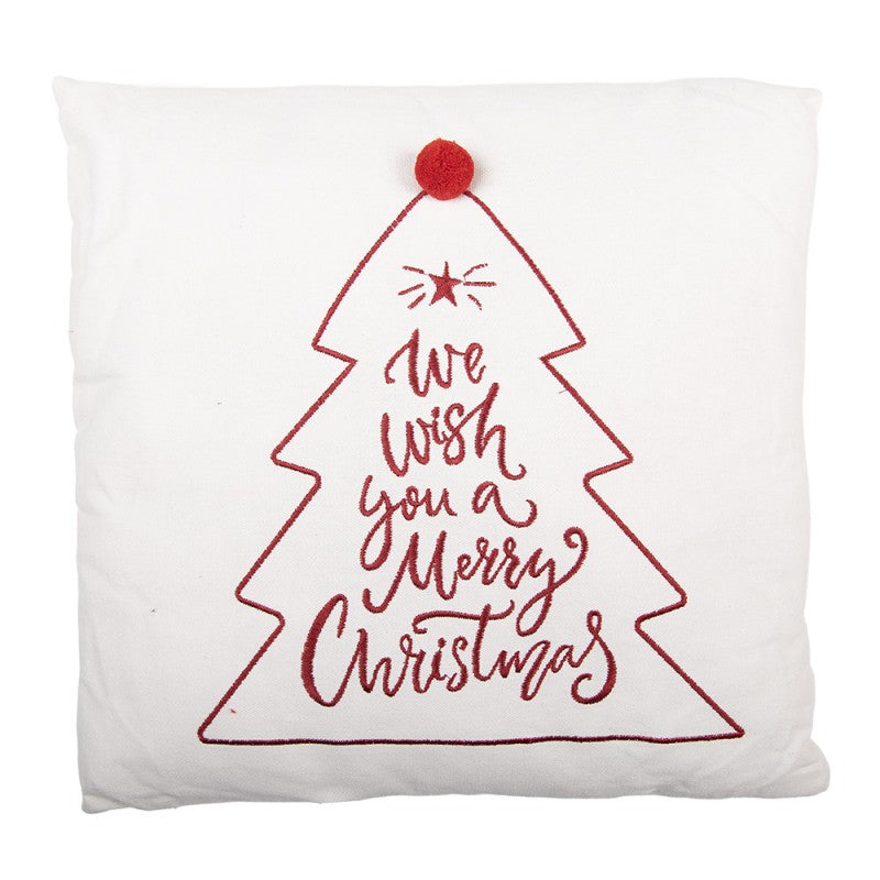 Clayre & Eef Dekokissen Tannenbaum We Wish You A Merry Christmas Bestickt mit 3D-Bommel 45 × 5 × 45 cm (KG023.175)