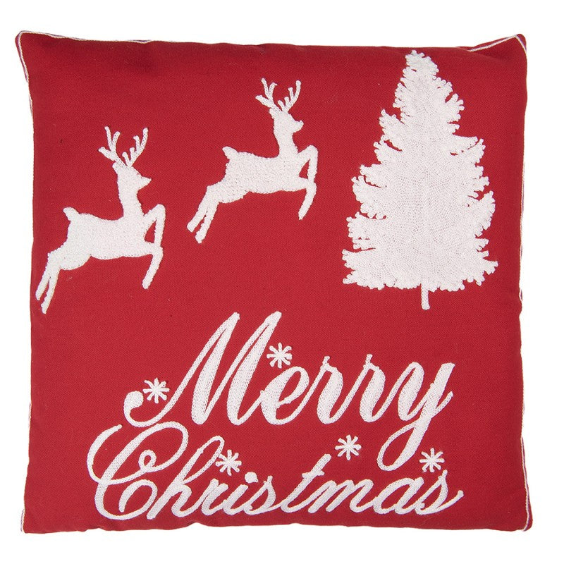 Clayre & Eef Dekokissen Hirsche & Tannenbaum Merry Christmas Fein Bestickt 45 × 5 × 45 cm (KG023.176)