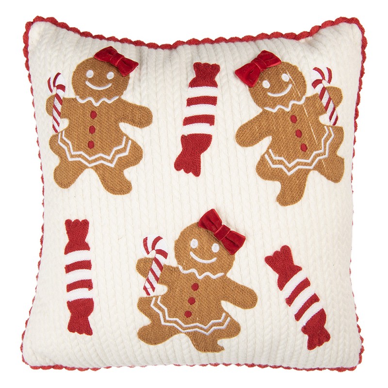 Clayre & Eef Dekokissen Gingerbread Family Gesteppter Cord mit 3D-Tufting & 3D-Schleifen 40 × 40 × 4 cm (KG023.177)