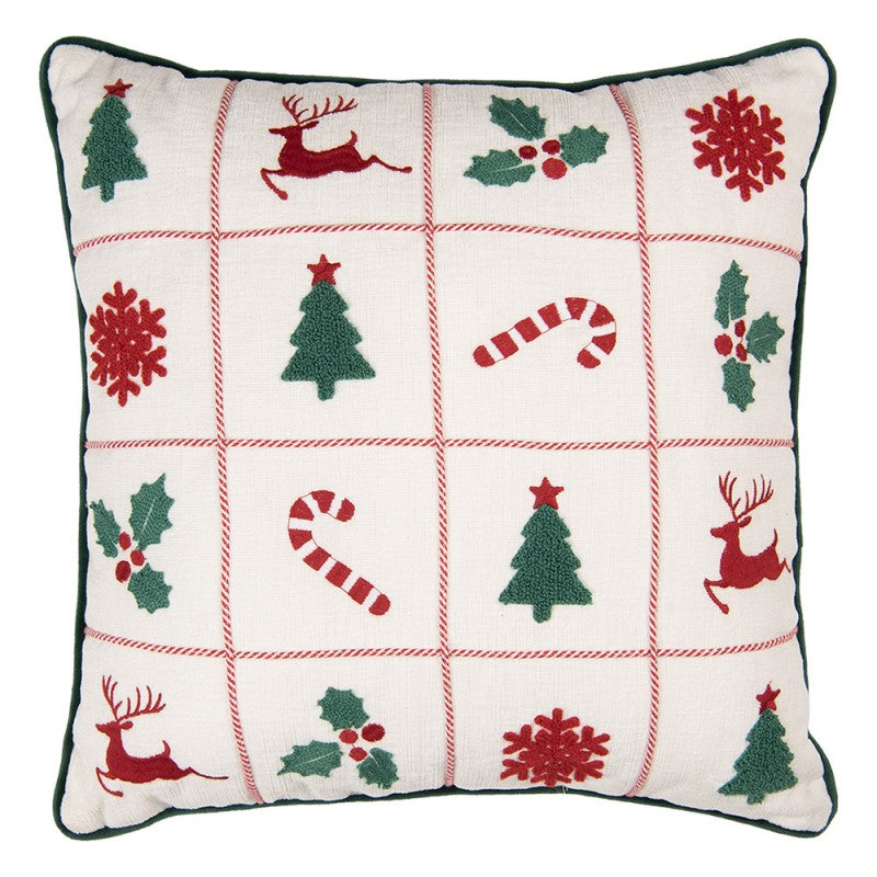 Clayre & Eef Dekokissen Weihnachts-Memory 16er-Kordelraster 3D-Tufting & Stickerei 40 × 40 × 4 cm (KG023.178)
