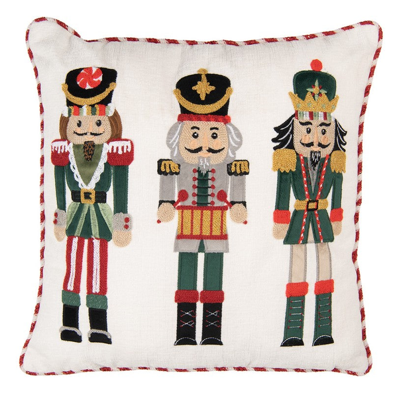 Clayre & Eef Dekokissen Drei Nussknacker Samt-Applikationen mit Lurex-Goldstickerei & Kordelpaspel 40 × 40 × 4 cm (KG023.182)