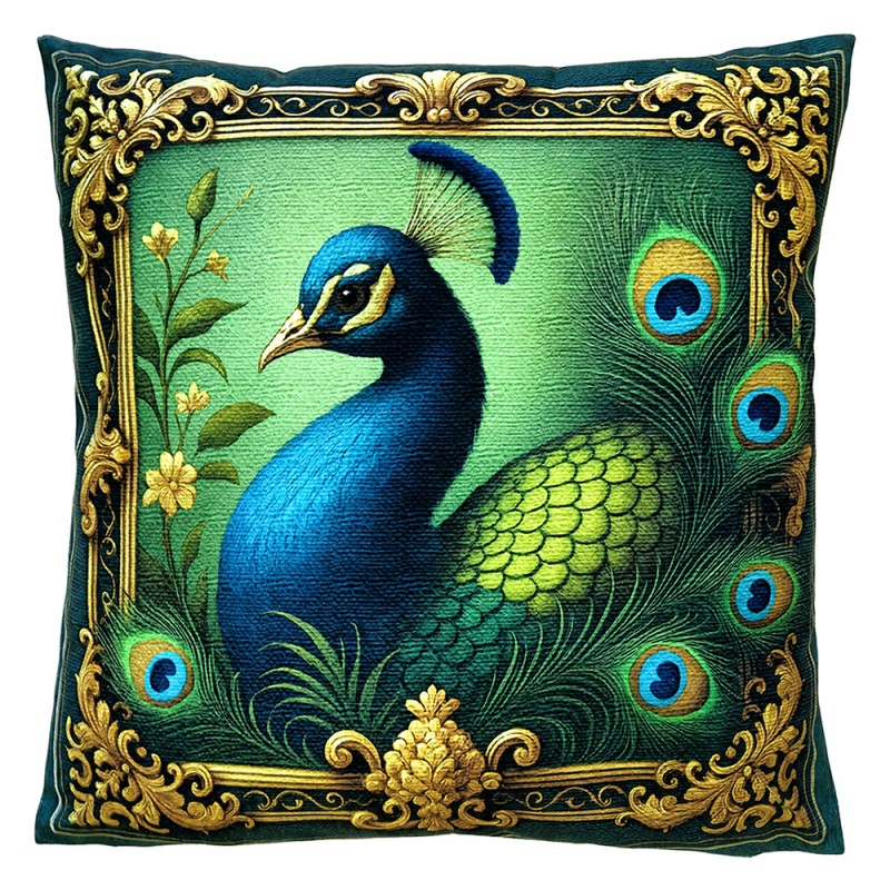 Clayre & Eef Dekokissen Pfau mit Radschlag Historische Malweise 45 × 45 × 4 cm (KG023.200)