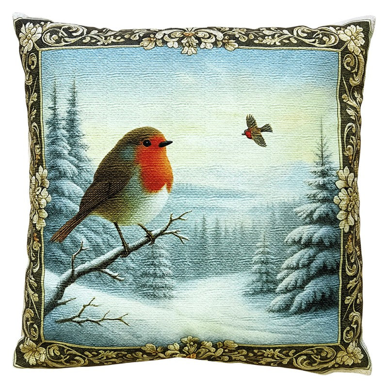 Clayre & Eef Dekokissen Rotkehlchen in Winterlandschaft 45 × 45 × 4 cm (KG023.203)