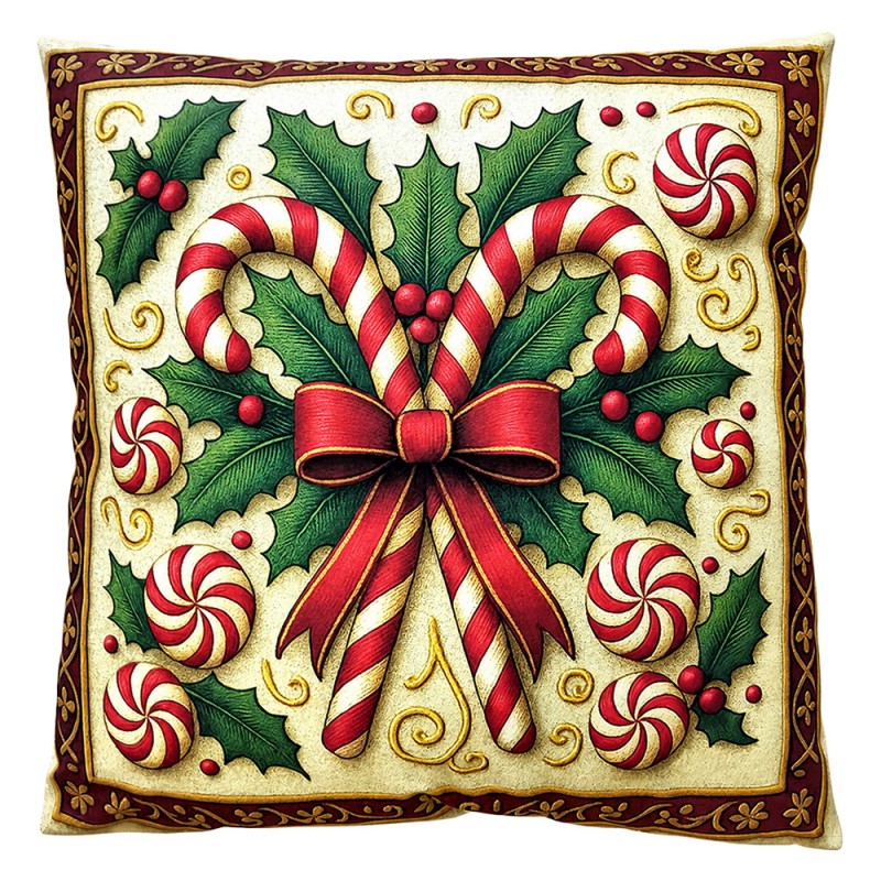 Clayre & Eef Dekokissen Zuckerstangen Candy Cane Wintermuster 45 × 45 × 4 cm (KG023.206)