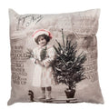 Clayre & Eef Dekokissen 1920er Vintage Mädchen in Winterlandschaft mit Tannenbaum 45 × 45 × 4 cm (KG023.211)