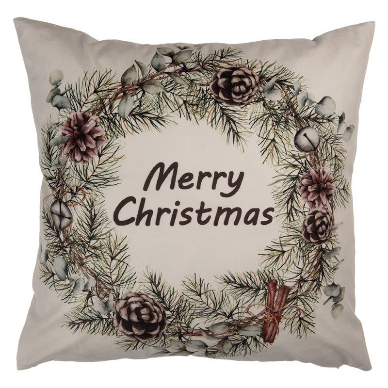 Clayre & Eef Dekokissen Weihnachtskranz Merry Christmas Schriftzug 45 × 45 × 4 cm (KG023.216)