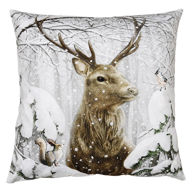 Clayre & Eef Dekokissen Hirschkopf mit Prachtgeweih in Winterlandschaft 45 × 45 × 4 cm (KG023.220)