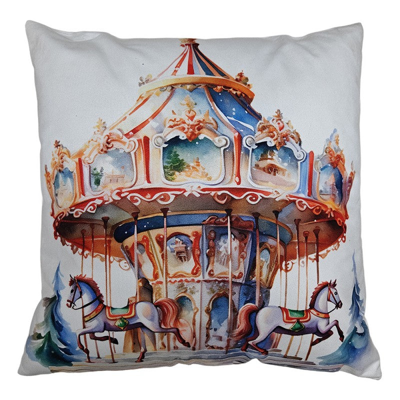 Dekokissen gefüllt Nostalgisches Kinderkarussell Weiß-Multi 43x43x4 cm von Clayre & Eef (KG023.221)