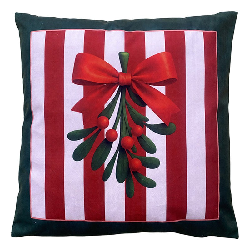 Clayre & Eef Dekokissen Winterzweig mit roter Schleife & Streifendesign 45 × 45 × 4 cm (KG023.226)