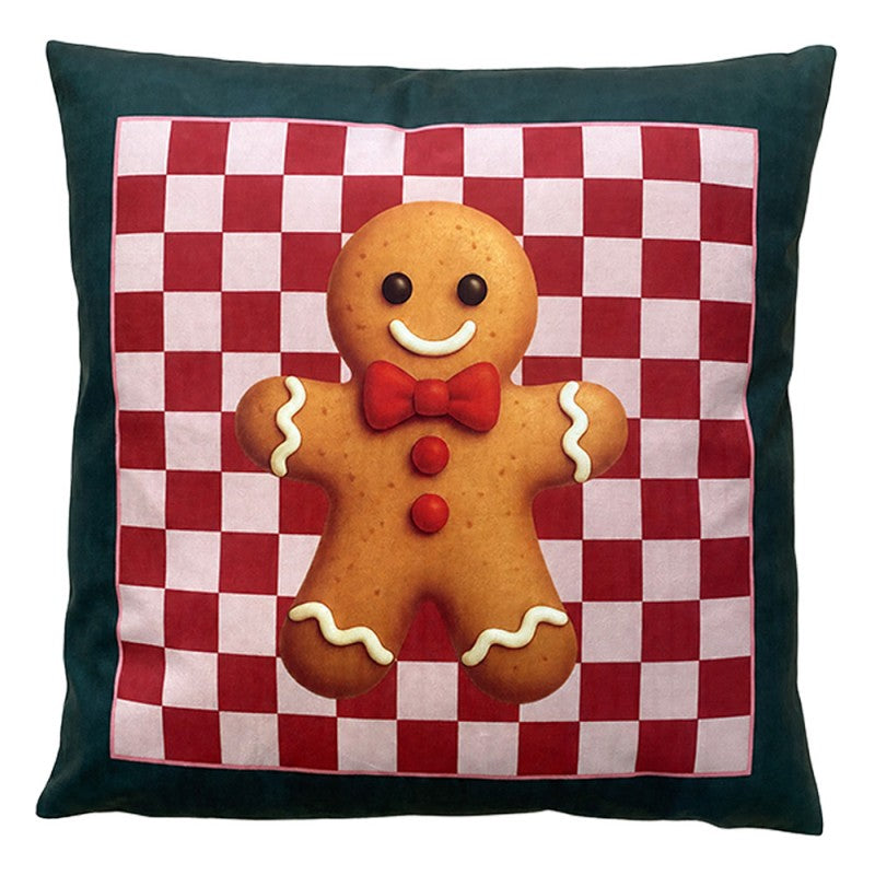 Clayre & Eef Dekokissen Lebkuchenmann Gingerbread auf Rot-Weiß-Karo 45 × 45 × 4 cm (KG023.227)
