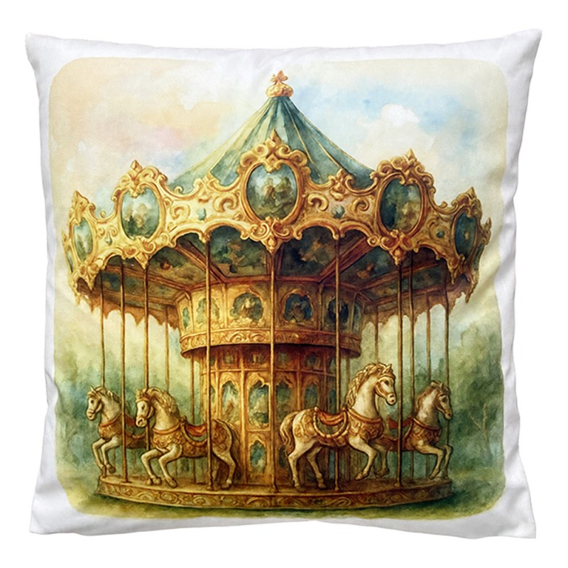 Clayre & Eef Dekokissen Historisches Dampf-Karussell Jahrmarkt Vintage 45 × 45 × 4 cm (KG023.229)