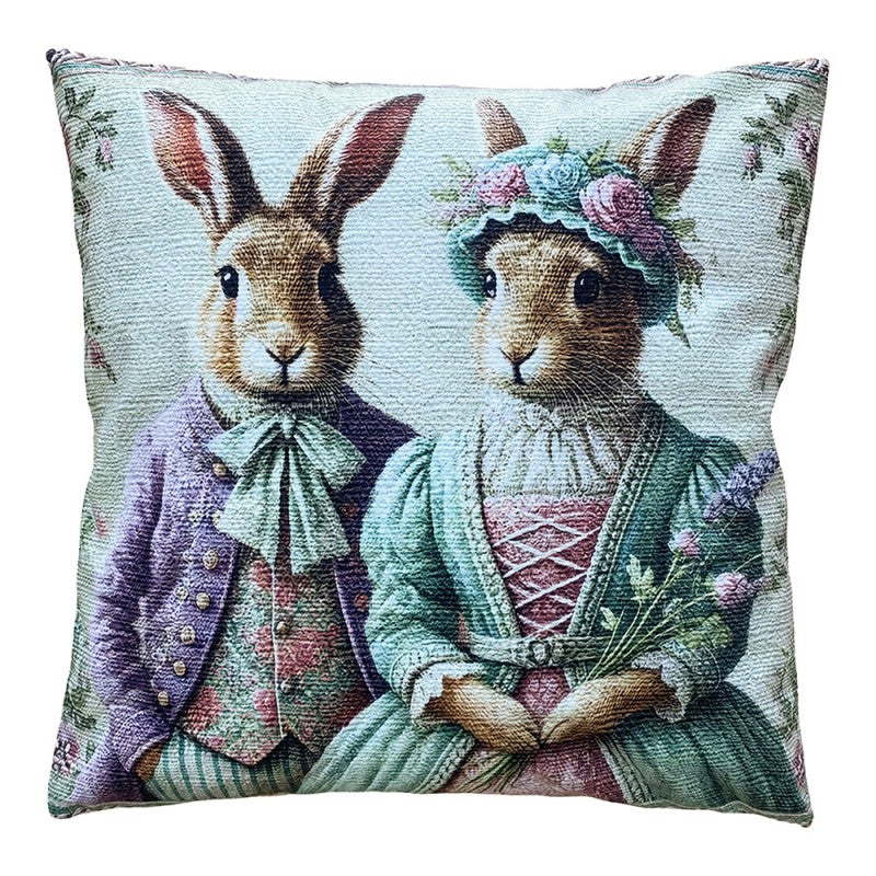 Clayre & Eef Dekokissen Hasenpaar im historischen Biedermeier-Adelsgewand Gobelin Jacquard 45 × 45 × 4 cm (KG023.232)