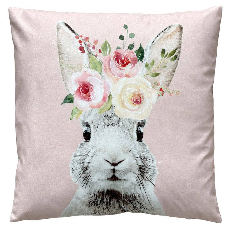 Clayre & Eef Dekokissen Niedlicher Osterhase mit Blumenkranz Zartrosa 45 × 45 × 4 cm (KG023.237)