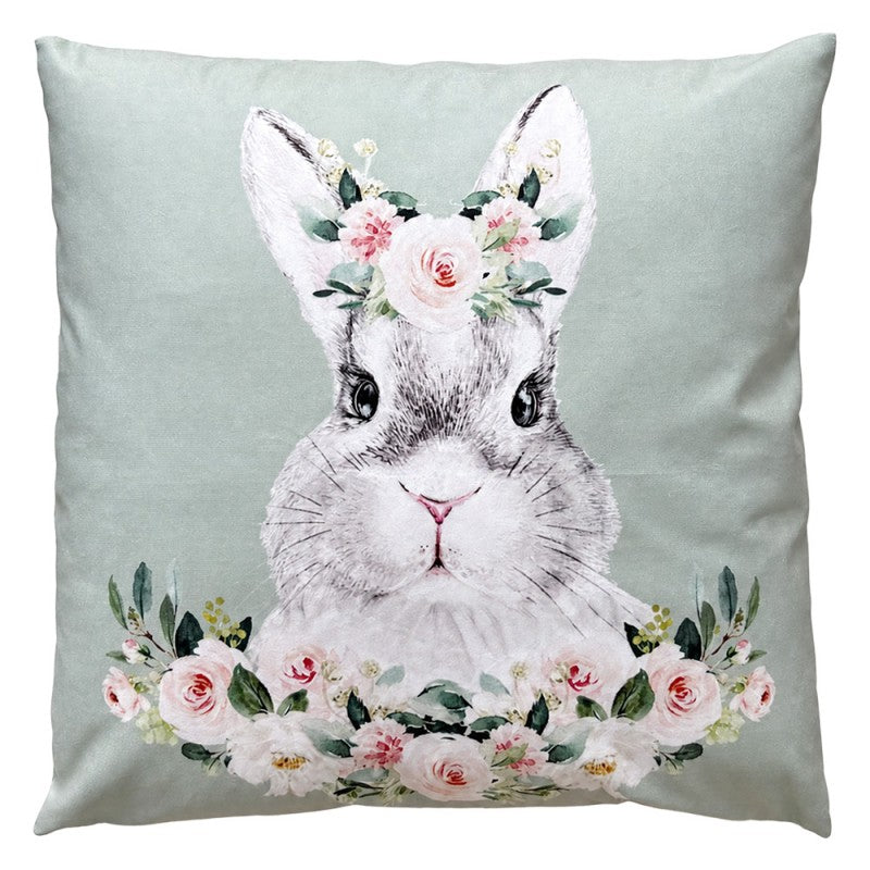 Clayre & Eef Dekokissen Osterhase mit Blütenkranz Pastell-Harmonie 45 × 45 × 4 cm (KG023.238)