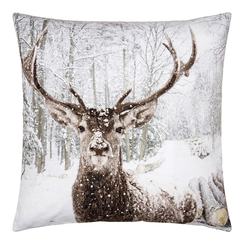 Clayre & Eef Dekokissen Hirsch im Winterwald mit Prachtgeweih Erdtöne 45 × 45 × 4 cm (KG023.239)