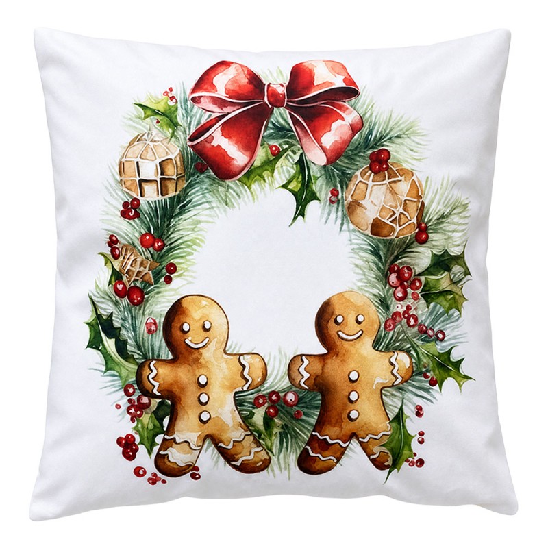 Clayre & Eef Dekokissen Lebkuchenmänner Gingerbread im Weihnachtskranz 45 × 45 × 4 cm (KG023.240)