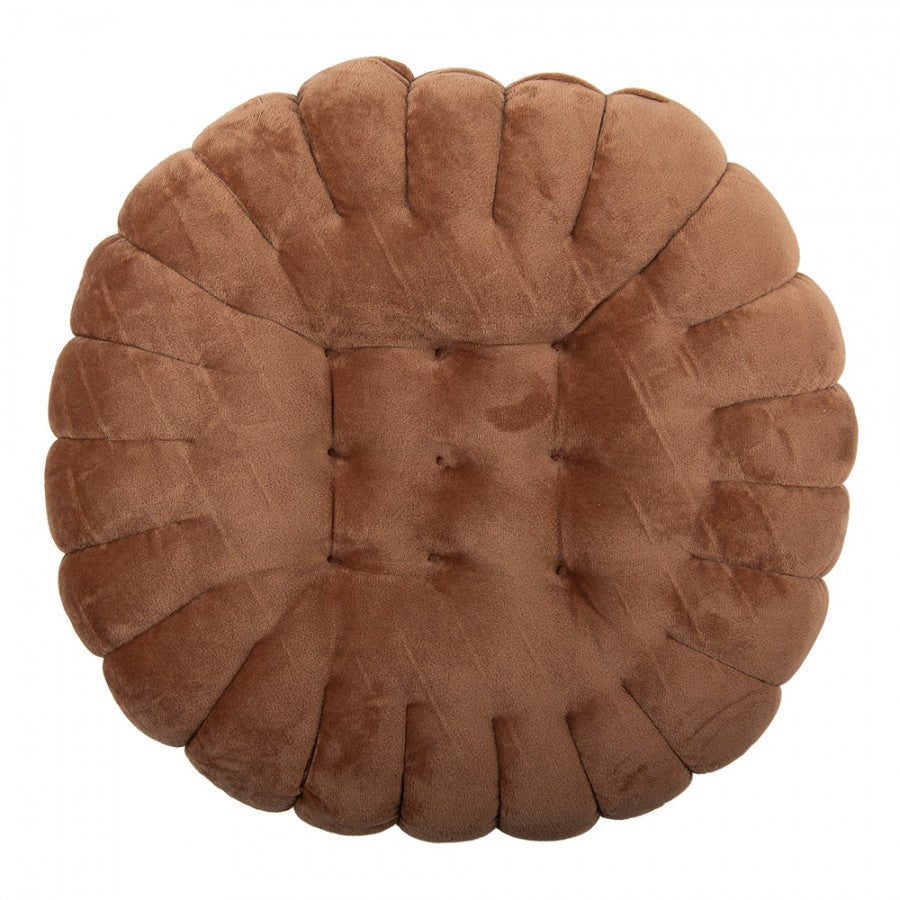 Samtkissen gefüllt Keks-Optik Blütensteppung Braun Ø 38x5 cm von Clayre & Eef (KG033.012)