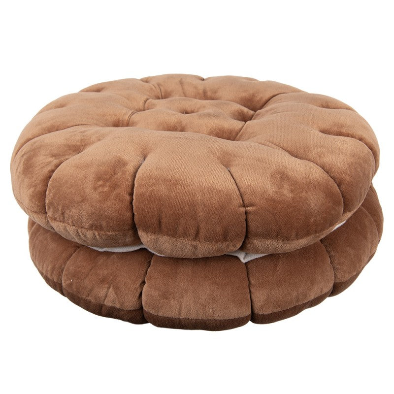 Clayre & Eef Dekokissen Sandwich-Keks Soft-Velours Formkissen mit Rillensteppung & Cremeschicht Ø 40 × 10 cm (KG033.013)